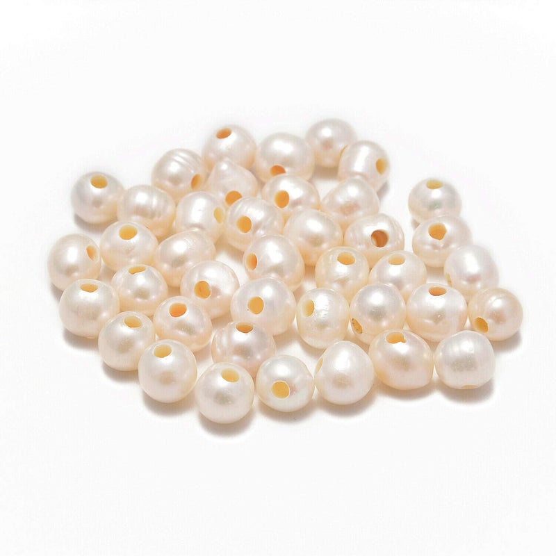 AD Beads Natural Gemstone 8mm Round Loose Beads Big Hole 2.5mm Sized 40pcs (White Pearl) - Image 3